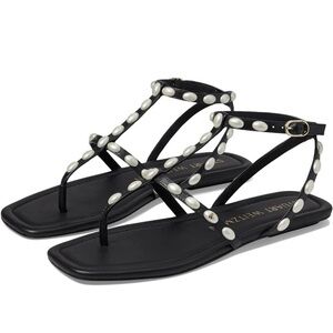 Stuart Weitzman Womens Pearlita Flat Embossed Sandals Black Size 7 SH529